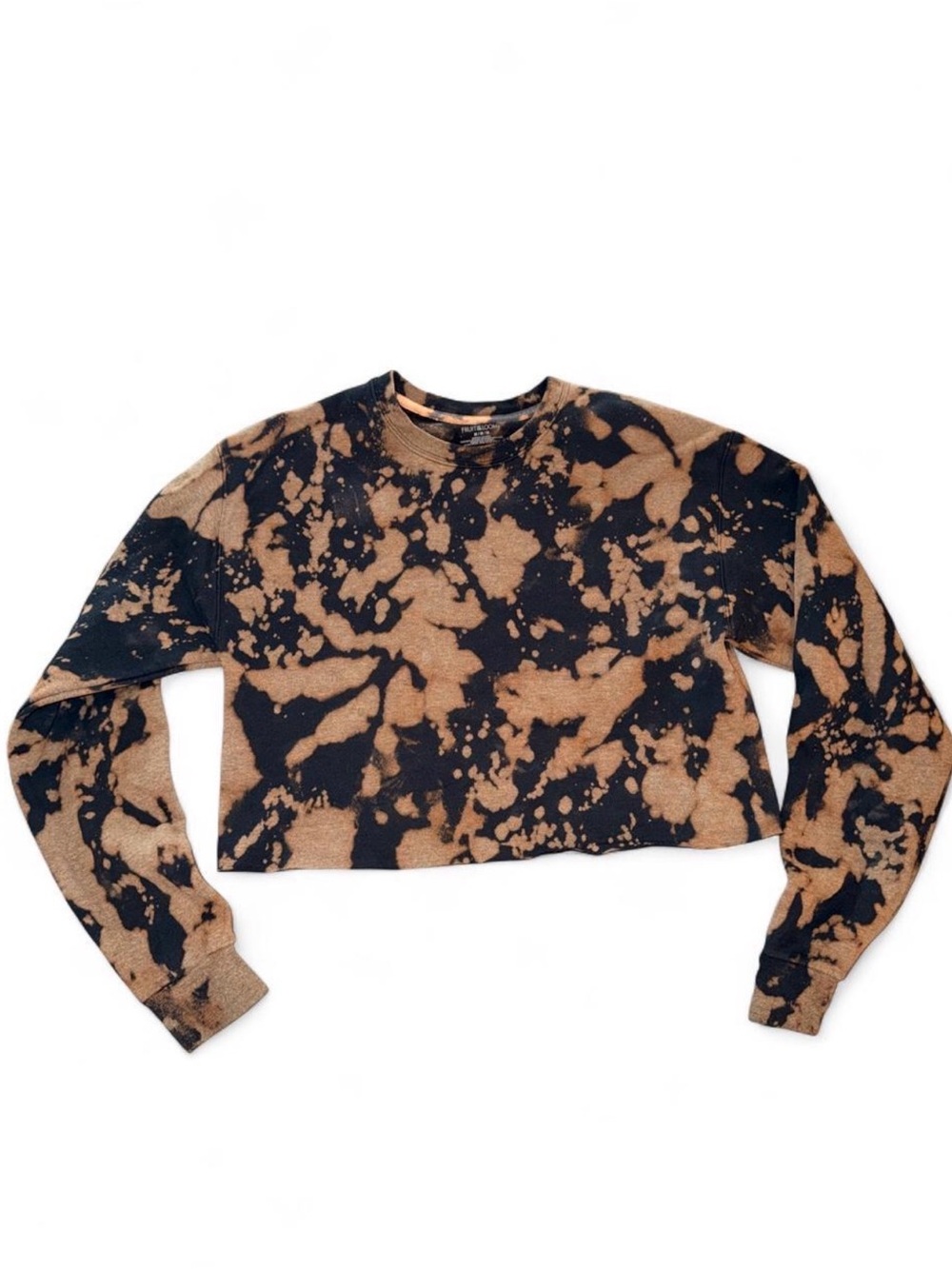 Women’s Bleach-Splatter Cropped Crewneck Sweatshirt - Black & Tan